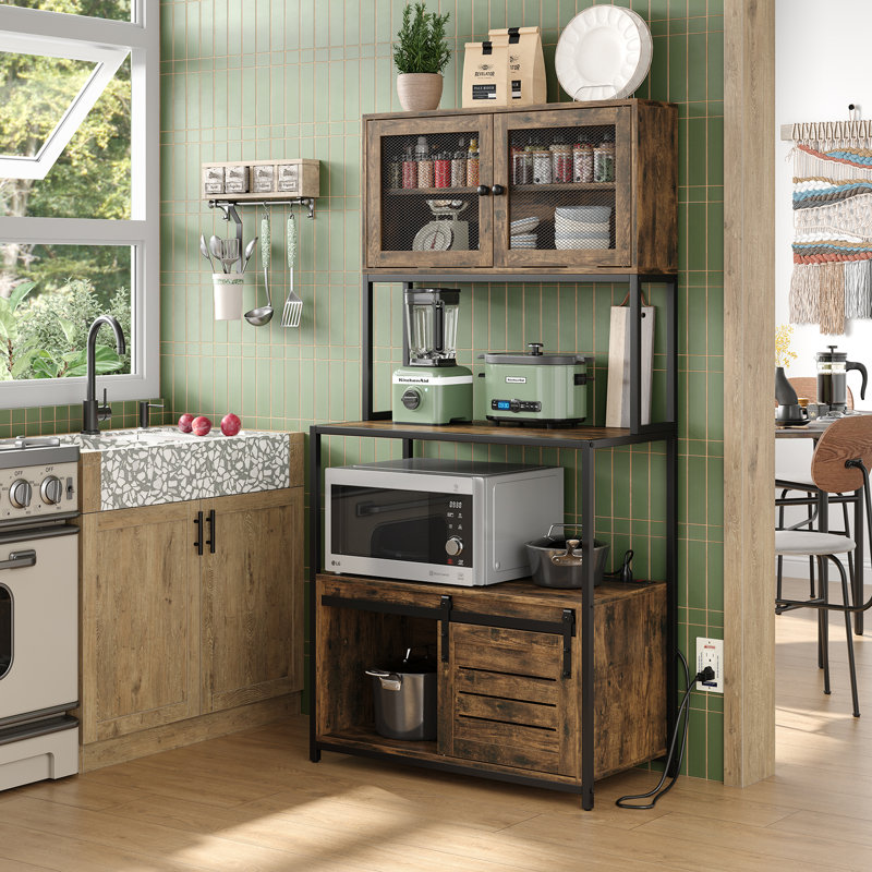 Ebern Designs Nyyear 63 Kitchen Pantry Kitchen Storage Cabinet with Microwave Shelf and Outlet Finish Black Wayfair Pantry Cabinets